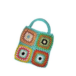 white granny square handmade crochet flowers shoulder vintage style tote bag romantic handbags diy kintting 01sky blue