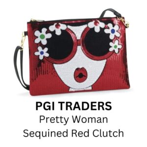 PGI Traders Pretty Woman Sequined Red Clutch | Sparkling Evening Purse for Women | Vegan Leather | Large Handbag | Detachable Shoulder Strap