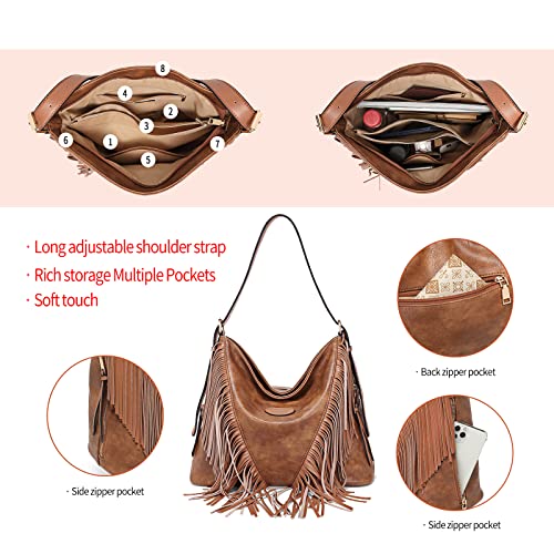 Shoulder Bags for Women Crossbody Bags Hobo Fringe Handbag Purse Satchel Tassel Bag Large Multi Pocket Adjustable Strap