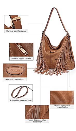 Shoulder Bags for Women Crossbody Bags Hobo Fringe Handbag Purse Satchel Tassel Bag Large Multi Pocket Adjustable Strap