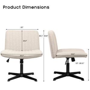 PUKAMI Armless Office Desk Chair No Wheels,Fabric Padded Modern Swivel Vanity Chair,Height Adjustable Wide Seat Computer Task Chair for Home Office,Mid Back Accent Chair (Beige)