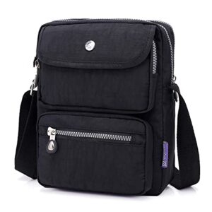 karresly women crossbody bag shoulder handbags small nylon purse waterproof multi pockets bags(black)