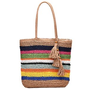 shopping female large capacity tassel tote bag shoulder crossbody ins woven handbag multicolor