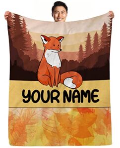 personalized fox throw blanket with name text cute fox blanket soft warm lightweight flannel blanket fox fur blanket for bed couch travel gifts for fox lovers