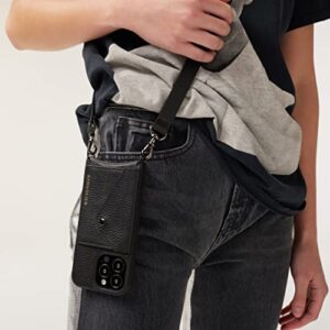Bandolier Hailey Crossbody Phone Case and Wallet - Black Leather with Pewter Detail - Compatible with iPhone 14 Pro Max