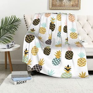 cute pineapple stylish glitter throw blanket super soft warm bed blankets for couch bedroom sofa office car, all season cozy flannel plush blanket for girls boys adults, 60 x 40 inch