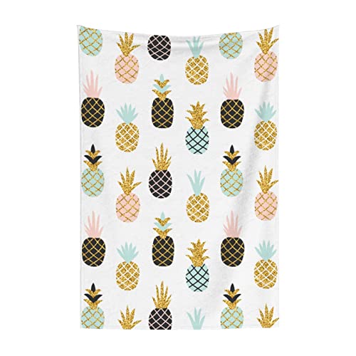 Cute Pineapple Stylish Glitter Throw Blanket Super Soft Warm Bed Blankets for Couch Bedroom Sofa Office Car, All Season Cozy Flannel Plush Blanket for Girls Boys Adults, 60 X 40 Inch