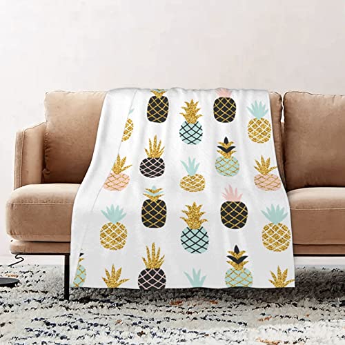 Cute Pineapple Stylish Glitter Throw Blanket Super Soft Warm Bed Blankets for Couch Bedroom Sofa Office Car, All Season Cozy Flannel Plush Blanket for Girls Boys Adults, 60 X 40 Inch