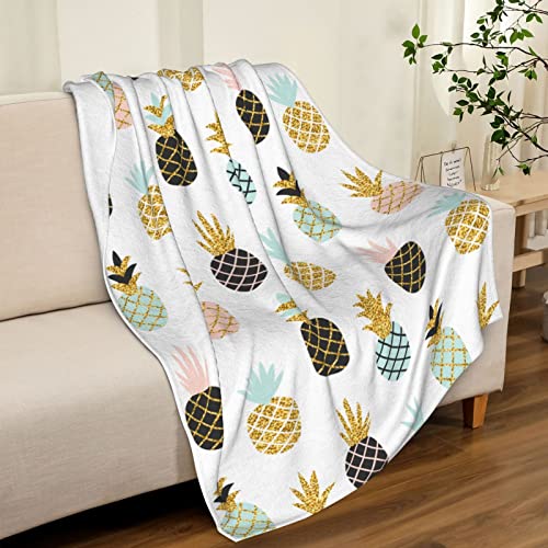 Cute Pineapple Stylish Glitter Throw Blanket Super Soft Warm Bed Blankets for Couch Bedroom Sofa Office Car, All Season Cozy Flannel Plush Blanket for Girls Boys Adults, 60 X 40 Inch