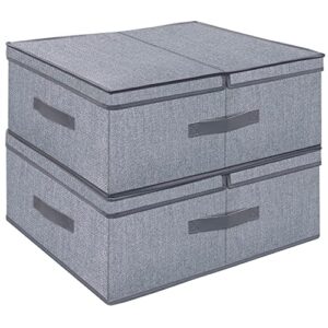 onlyeasy fabric foldable large storage boxes 2 pack- bins cubes dividers containers baskets cloth closet shelf cubby bookcase baby organizer for home with 2 lids, 19.7″x16.5″x7.9″, grey, mndlb50p2