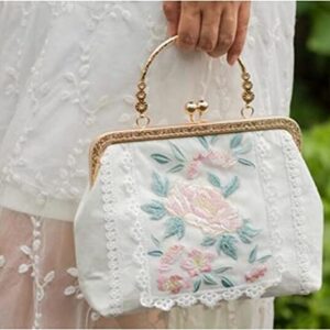 DANN Women's Vintage Handbag Chinese Embroidery Purse and Women's Bag Shoulder Bag with Chain