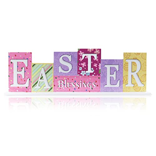 Easter Decorations, DECSPAS Double Sided Wooden Sign Valentines Easter Decor, Decorative Wood Block Set Easter Decorations for the Home, Living Room, Mantle, Dining Table, Office