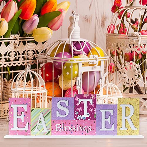 Easter Decorations, DECSPAS Double Sided Wooden Sign Valentines Easter Decor, Decorative Wood Block Set Easter Decorations for the Home, Living Room, Mantle, Dining Table, Office