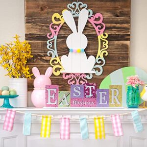Easter Decorations, DECSPAS Double Sided Wooden Sign Valentines Easter Decor, Decorative Wood Block Set Easter Decorations for the Home, Living Room, Mantle, Dining Table, Office
