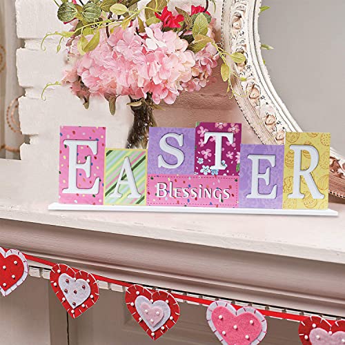 Easter Decorations, DECSPAS Double Sided Wooden Sign Valentines Easter Decor, Decorative Wood Block Set Easter Decorations for the Home, Living Room, Mantle, Dining Table, Office