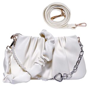 lioying white small shoulder bags for women, white chain clutch purses hobo bags dumpling bags crossbody handbag bag with adjustable strap for lady girl