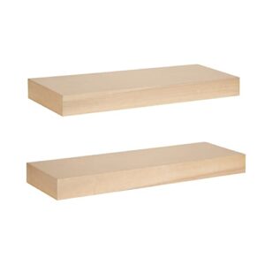 kate and laurel havlock modern floating, mid-century bathroom and kitchen shelves for storage and display, set of, 2 piece 24 x 8, natural wood