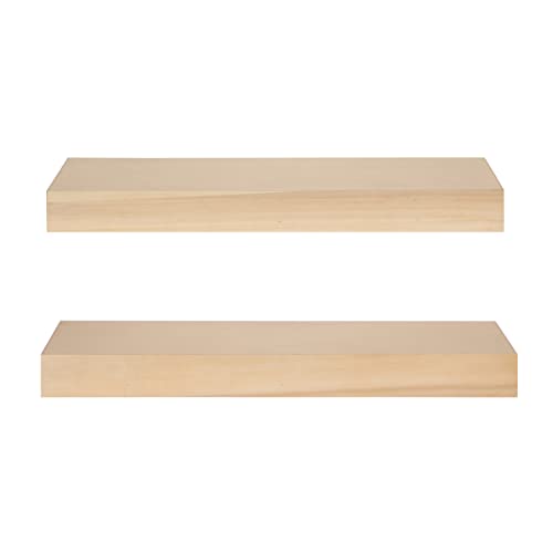 Kate and Laurel Havlock Modern Floating, Mid-Century Bathroom and Kitchen Shelves for Storage and Display, Set of, 2 Piece 24 x 8, Natural Wood