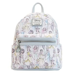 loungefly disney princesses sketch pastel colors all over print womens double strap shoulder bag purse
