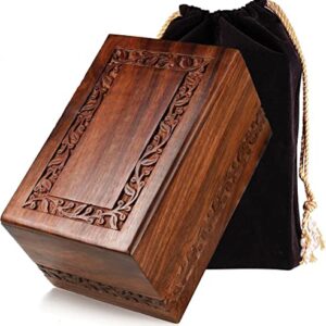 Cremation Urn for Human Ashes Adult Male Female - Wooden Urn Box and Casket for Men Women Child - Burial Urn for Adults with Velvet Bag (Rosewood)