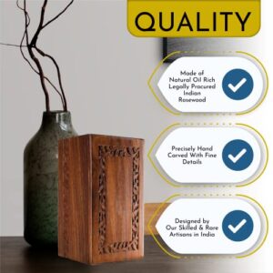 Cremation Urn for Human Ashes Adult Male Female - Wooden Urn Box and Casket for Men Women Child - Burial Urn for Adults with Velvet Bag (Rosewood)