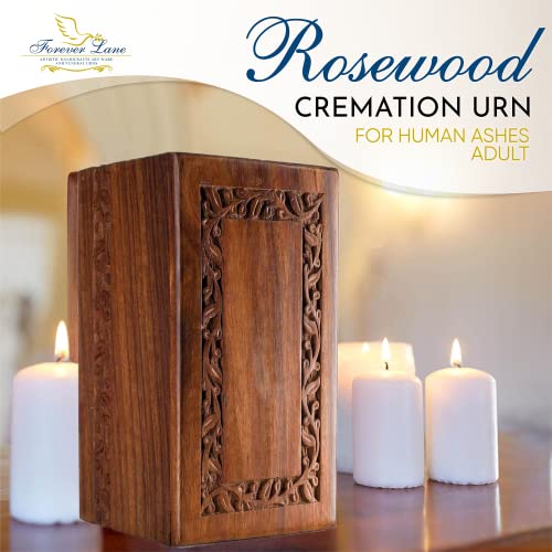 Cremation Urn for Human Ashes Adult Male Female - Wooden Urn Box and Casket for Men Women Child - Burial Urn for Adults with Velvet Bag (Rosewood)