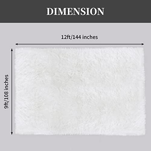 HOMBYS 9x12 Faux Fur Sheepskin Area Rug for Living Room Bedroom, Super Soft Fluffy Carpet White Plush Home Decoration, Fuzzy Room Decor