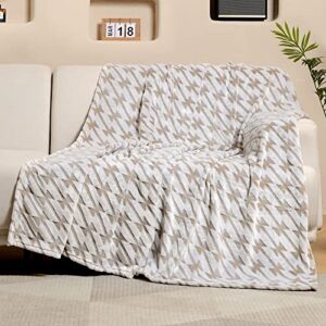 fy fiber house throw blanket flannel fleece lightweight cozy plush microfiber – 3d houndstooth print throw for sofa couch bed, 50″x60″, oak