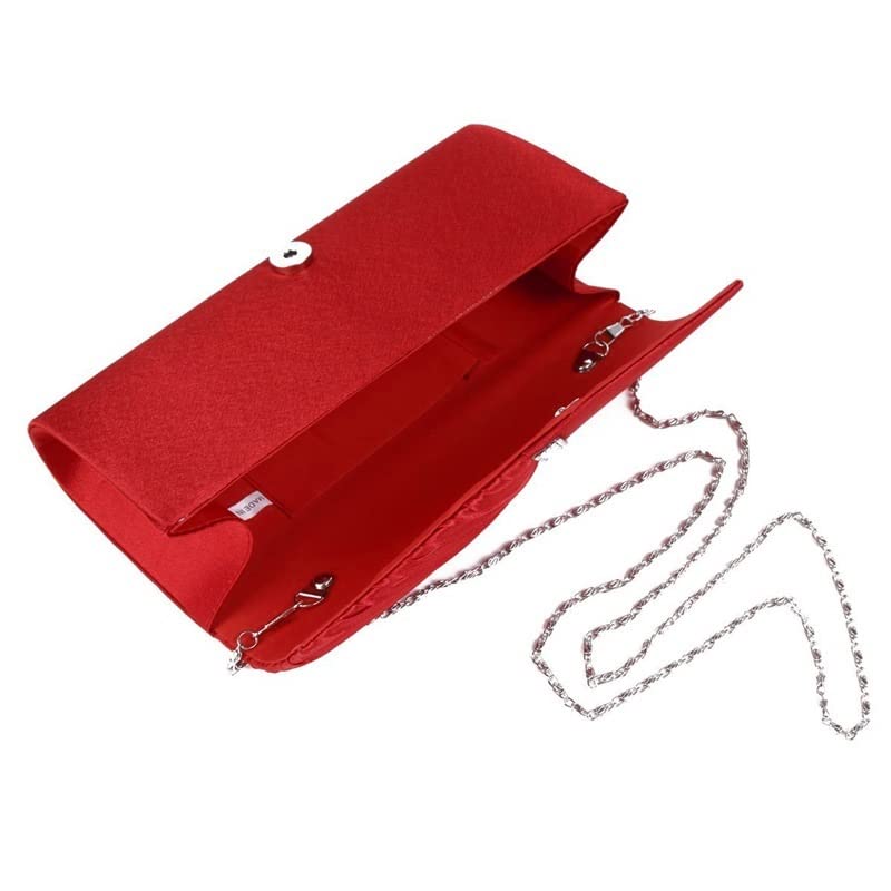 Women's Evening Bags, Shoulder -Handed Bags Bride Bridesmaid Wedding Dress Bag (Color : Red, Size : 9.05 * 3.93inch)