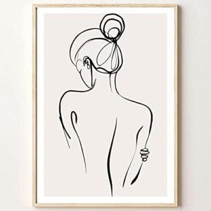line girl wall art canvas abstract line woman body silhouette art prints minimalist painting woman drawing outline pictures black and beige poster female black wall art for bedroom 16x24inch no frame