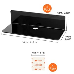 DIGHEIGG Acrylic Floating Shelves, Small Wall Shelves Display Shelf for Wall Decor Storage Organizer, for Bathroom Kitchen Home, 2 Pack, Black