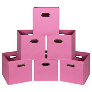 nieenjoy fabric cubes storage containers ,foldable storage bins cubes organizer baskets with dual handles for shelf closet set of 6,(pink)