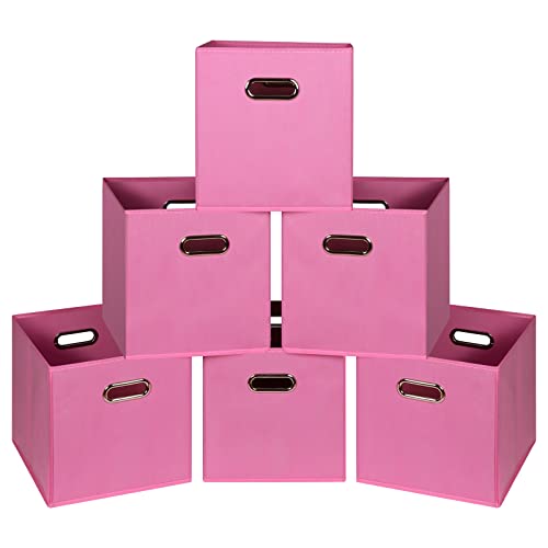 NieEnjoy Fabric Cubes Storage Containers ,Foldable Storage Bins Cubes Organizer Baskets with Dual Handles for Shelf Closet Set of 6,(Pink)