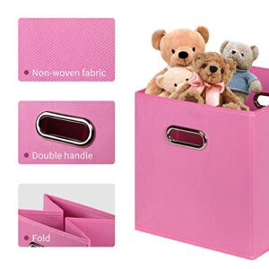 NieEnjoy Fabric Cubes Storage Containers ,Foldable Storage Bins Cubes Organizer Baskets with Dual Handles for Shelf Closet Set of 6,(Pink)