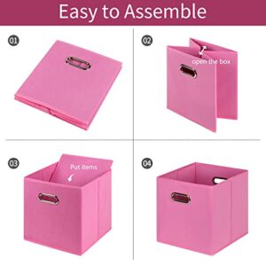 NieEnjoy Fabric Cubes Storage Containers ,Foldable Storage Bins Cubes Organizer Baskets with Dual Handles for Shelf Closet Set of 6,(Pink)