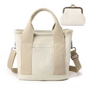 witataoge large capacity multi-pocket handbag canvas tote crossbody shoulder bag top handle purse for school daily travel (beige)