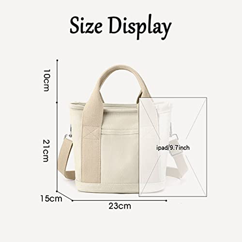 WITATAOGE Large Capacity Multi-Pocket Handbag Canvas Tote Crossbody Shoulder Bag Top Handle Purse for School Daily Travel (Beige)