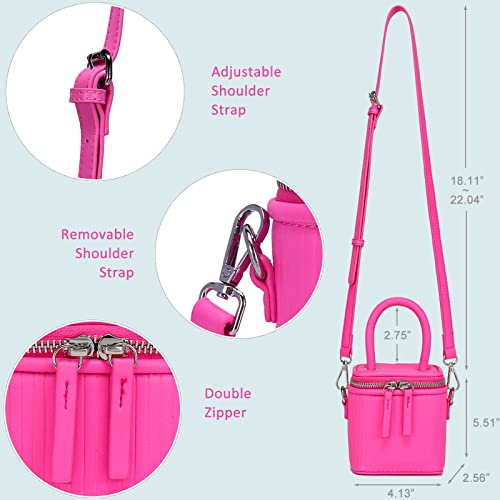 HIYOLALA Cute Mini Purses for Women, Trendy Mini Crossbody Bag with Removable Strap (Hot Pink)