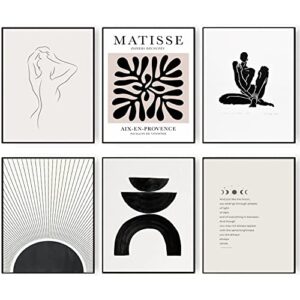 onivein matisse wall art prints set of 6 black and white boho posters matisse minimalist abstract modern bohemian line artwork women body pictures for bedroom living room decor（8x10inch, unframed