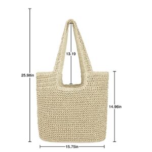 Women Large Straw Beach Bag Handmade Woven Shoulder Bags Hobo Tote Handbag Purse for Summer (A Beige)