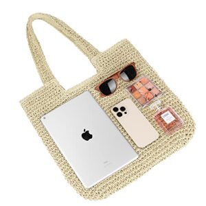 Women Large Straw Beach Bag Handmade Woven Shoulder Bags Hobo Tote Handbag Purse for Summer (A Beige)