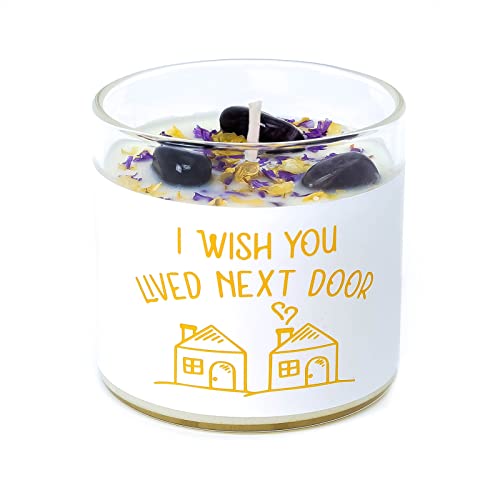 Lavender Crystal Candles, POSOWEL Lavender Soy Candle - I Wish You Lived Next Door - Best Friend, Friendship Gifts for Women, Mothers Day, Birthday Gifts for Friends Mom Wife