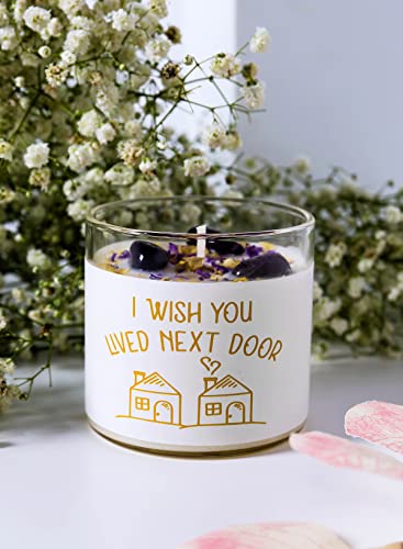 Lavender Crystal Candles, POSOWEL Lavender Soy Candle - I Wish You Lived Next Door - Best Friend, Friendship Gifts for Women, Mothers Day, Birthday Gifts for Friends Mom Wife