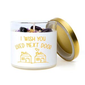 Lavender Crystal Candles, POSOWEL Lavender Soy Candle - I Wish You Lived Next Door - Best Friend, Friendship Gifts for Women, Mothers Day, Birthday Gifts for Friends Mom Wife