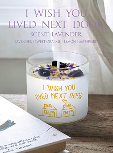 Lavender Crystal Candles, POSOWEL Lavender Soy Candle - I Wish You Lived Next Door - Best Friend, Friendship Gifts for Women, Mothers Day, Birthday Gifts for Friends Mom Wife