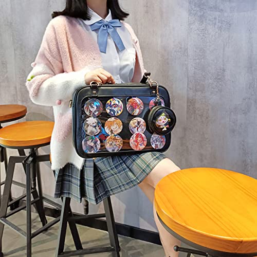 Eien Kaliforua Ita Bag Cute JK Uniform Bag Double Window Sweet PU Leather ita Bag Kawaii Pins Bag+cute small bag