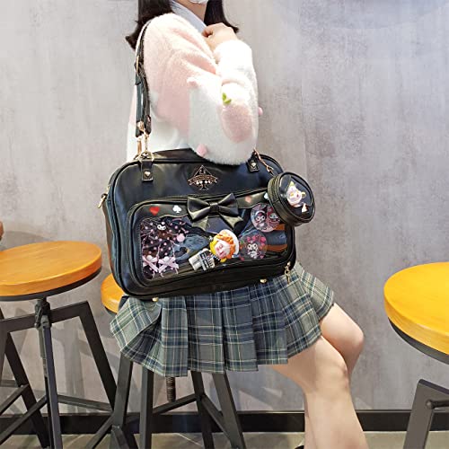 Eien Kaliforua Ita Bag Cute JK Uniform Bag Double Window Sweet PU Leather ita Bag Kawaii Pins Bag+cute small bag