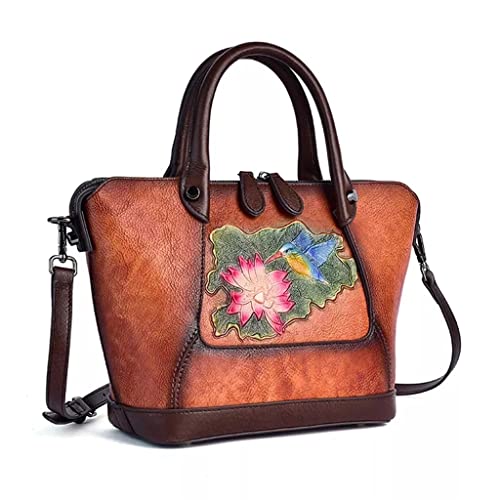 DANN Handbag Women's Bag Designer Vintage Floral Handbag Vintage Embossed Large Capacity Shoulder Bag (Color : E, Size : About 34cm 13cm 21cm)