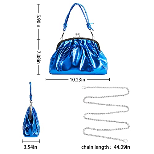 Naimo Glossy Leather Metallic Evening Bag Pleated Clutch Kiss Lock Purses Handbag Tote Crossbody Shoulder Bag