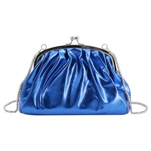 Naimo Glossy Leather Metallic Evening Bag Pleated Clutch Kiss Lock Purses Handbag Tote Crossbody Shoulder Bag